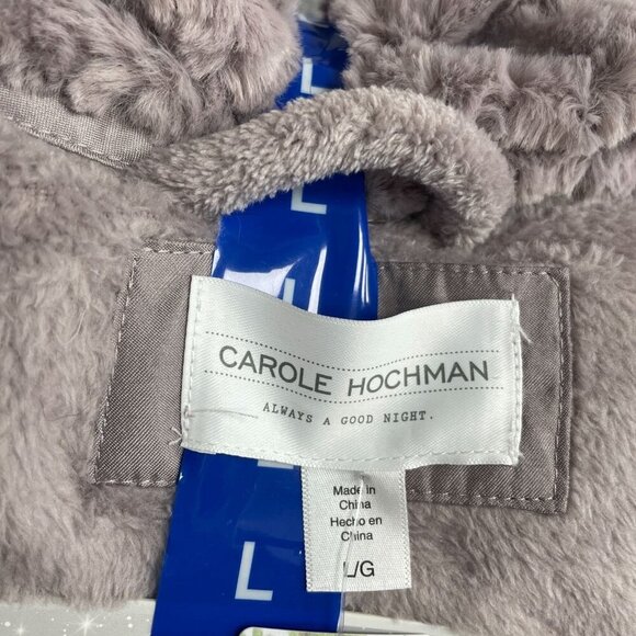 NEW Carole Hochman Plush Wrap Robe Women's L Gray Faux Fur Patch Pockets - Picture 2 of 6